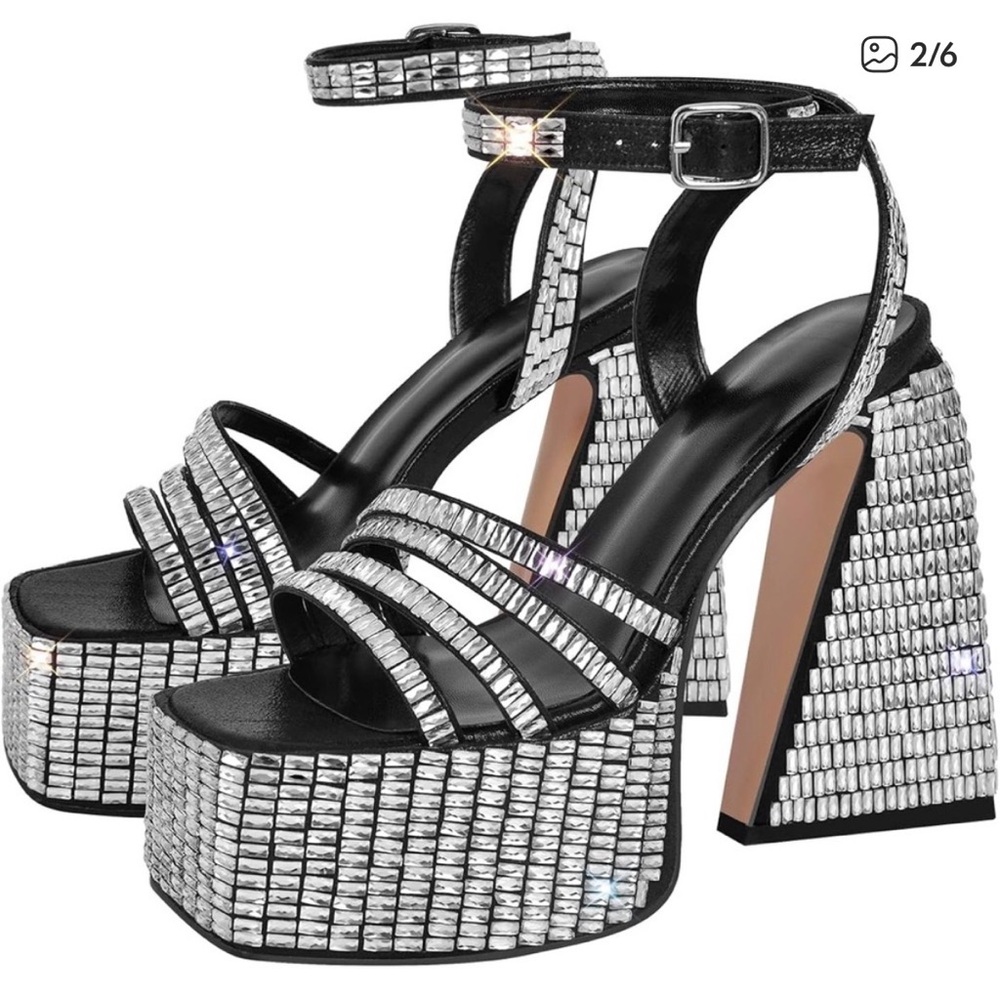 Azalea Wang Embellished Platform Block Heel Sandals